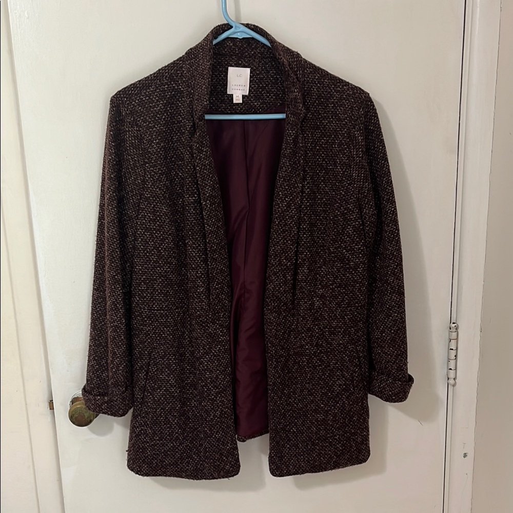 LC Lauren Conrad Brown Blazer Relaxed Fit Open Front
